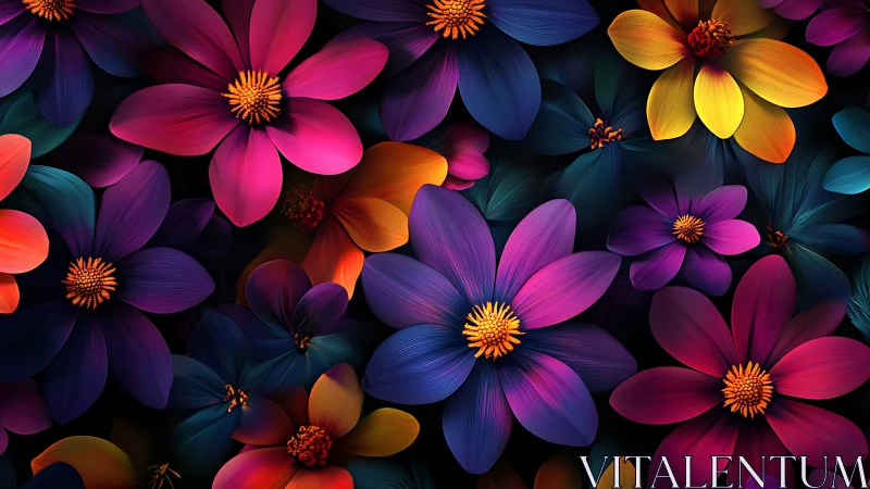 Vibrant Cosmos Blooms Against Darkness.