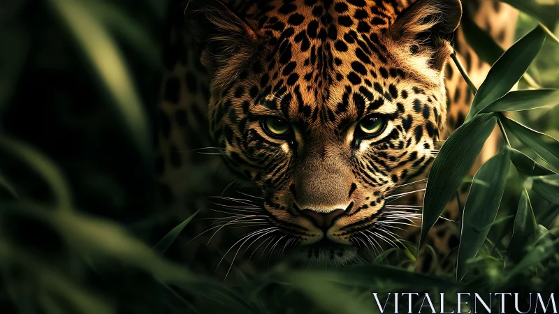 Leopard Head Close-Up Surrounded by Green Foliage