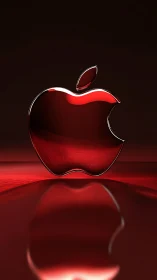 Crimson glass apple logo floats like molten tech halo