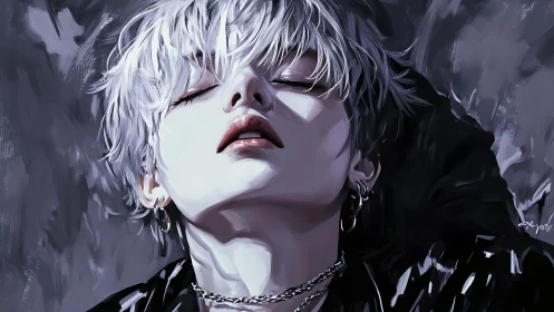 Close-up digital portrait uses hard lighting and desaturated palette