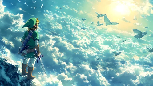 Skyward wanderer gazes across sunlit oceans of cloud.