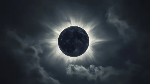 Midnight corona crowns a ghostly lunar eclipse haloed.