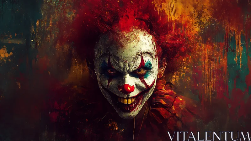 Psychotic clown portrait in saturated grunge horror palette