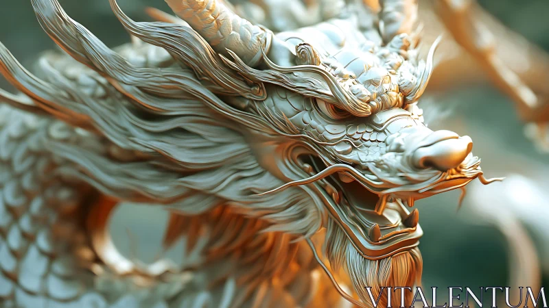 Ornate golden dragon head rendered in dynamic close-up view.