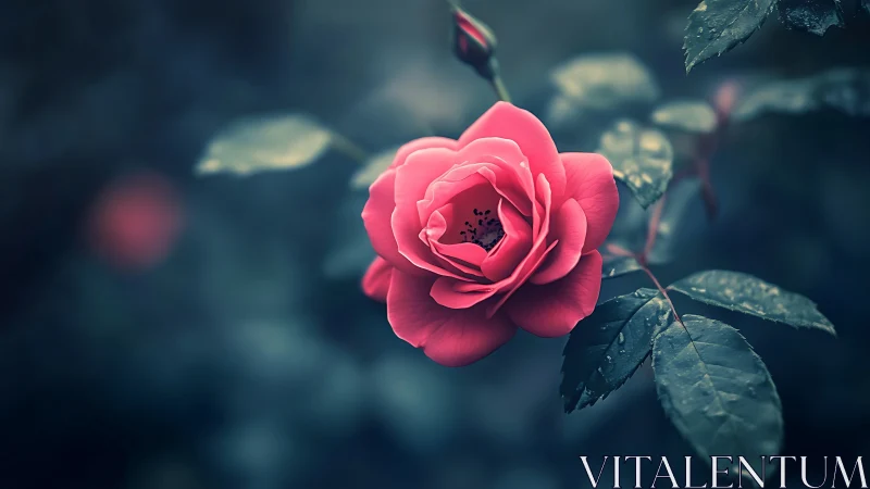 Vibrant Coral Rose with Selective Focus and Bokeh.