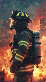 Firefighter in Inferno: Digital Portraiture of Urban Crisis.