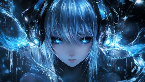 Cyberpunk luminescent android portrait with crystalline conduits.