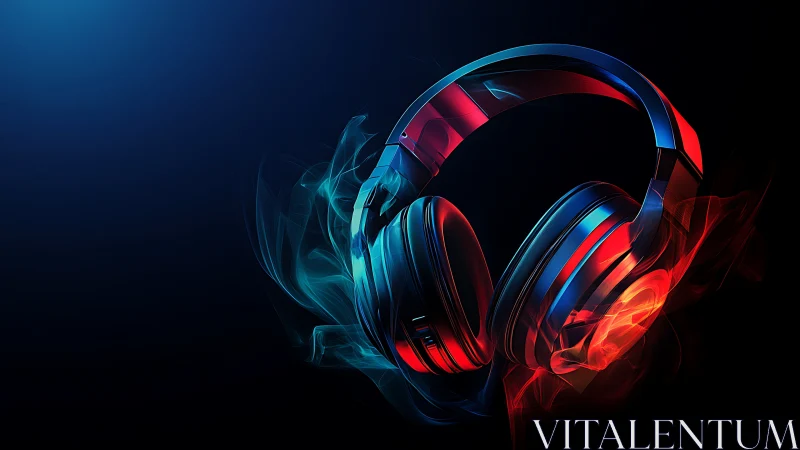 Neon headphones drift through smoke, pulsing with hidden bass