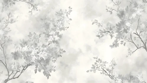 Elegant Monochrome Floral Branches Watercolor Illustration.