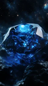 Starlit cosmic sapphire resting on a quiet lunar shore.