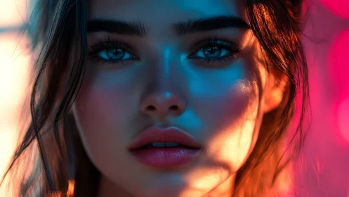 Neon-lit portrait with cinematic teal and magenta glow.
