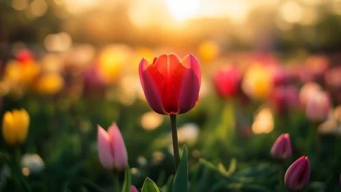 Crimson Tulip Commands the Golden Hour Stage