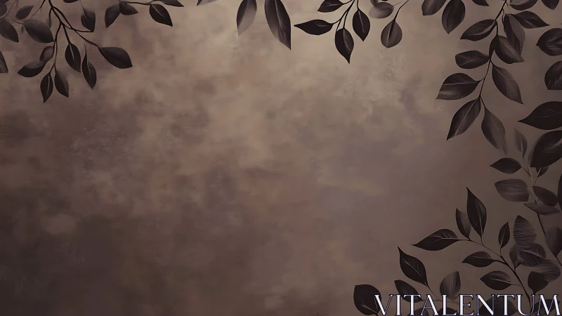 Dark botanical border frames soft brown textured background