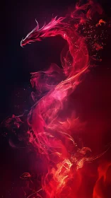 Abstract red dragon silhouette formed by luminous smoke