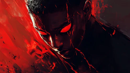 Digital painting portrait with infernal red chiaroscuro rendering.