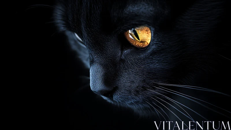 Black Cat with Glowing Amber Eyes in Dramatic Shadow