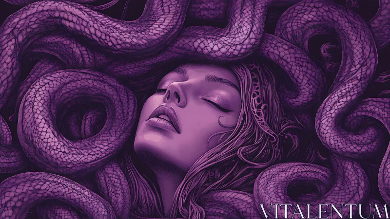 Serpentine dreamer adrift in violet coils of silent power.