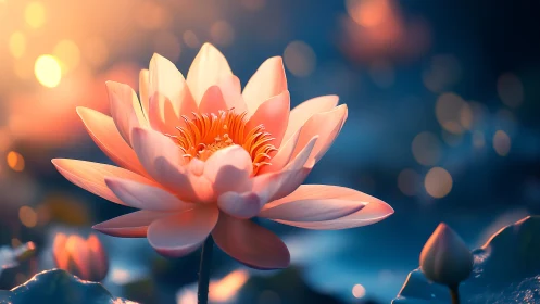 Luminous lotus flower glowing with peachy warmth and tranquil beauty