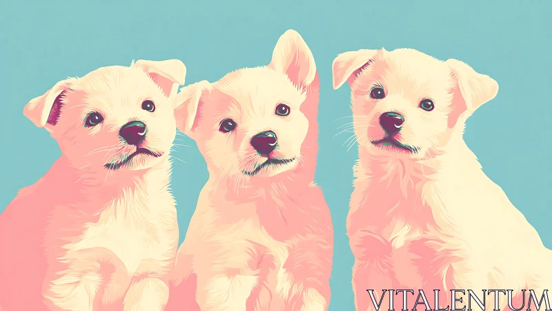 Triadic pastel canine portrait with stylized vector contours.