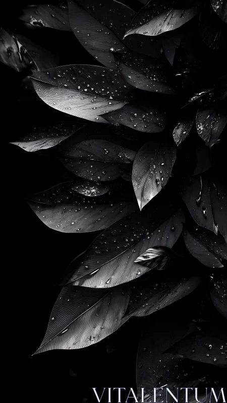 Glistening leaves in gentle monochrome invite quiet reflection