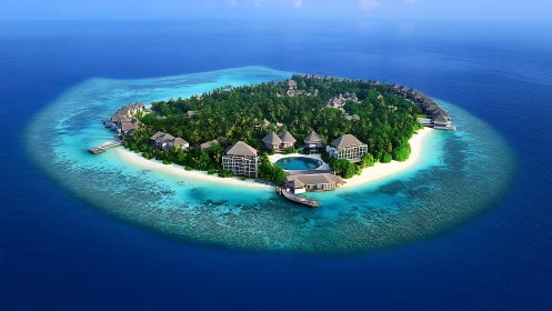 Luxury Maldives Resort Island Aerial View.