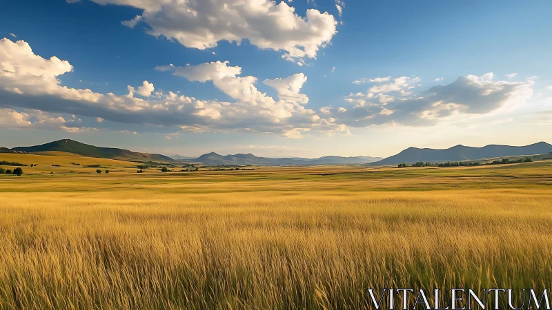 Golden prairie fields under a soft, wide open summer sky.