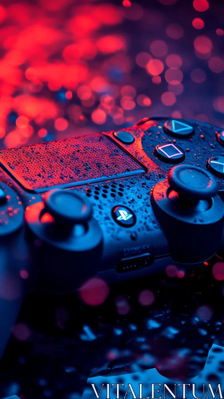 Gaming Controller Glowing in Red and Blue Neon Light.