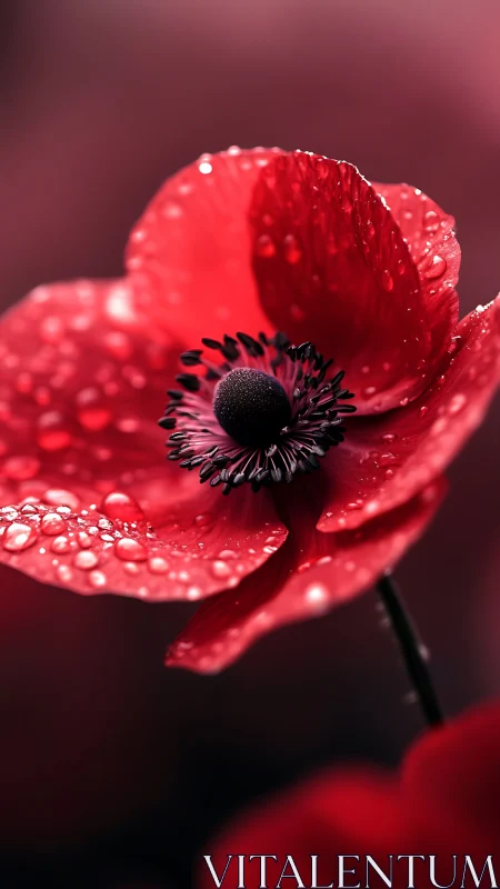 Scarlet Bloom: Crimson Poppy Jeweled in Dewdrops.