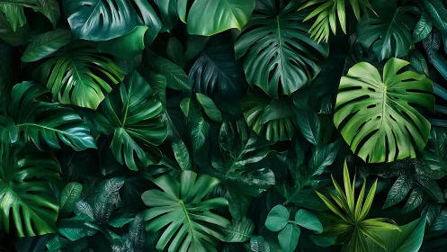 Lush tropical leaves form a rich emerald jungle canopy.