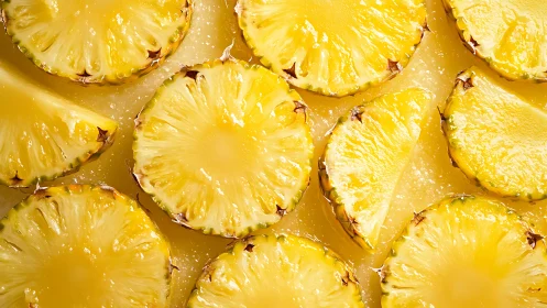 Pineapple rings and wedges arranged in close-up view.