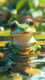 Wide eyed pond philosopher basking in liquid sunlight.