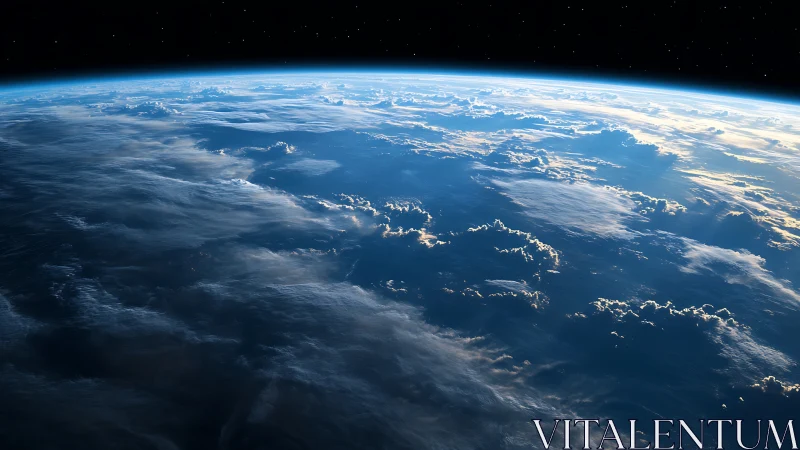 Curved Earth horizon glows softly against the deep silent cosmos