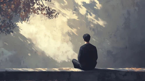 Quiet morning moment as a lone figure sits with soft light