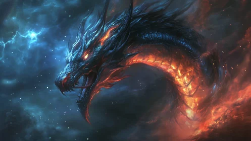 Dragon-shaped energy form occupies nebula-like cosmic space