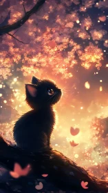 Obsidian Kitten Gazes into the Golden Blossom Tempest.