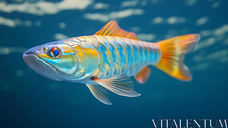 Iridescent digital fish rendered in high-gloss aquatic lighting