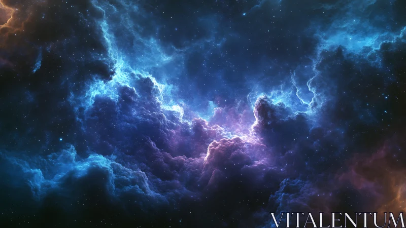 Digital painting of luminous cosmic nebula cloud structures.