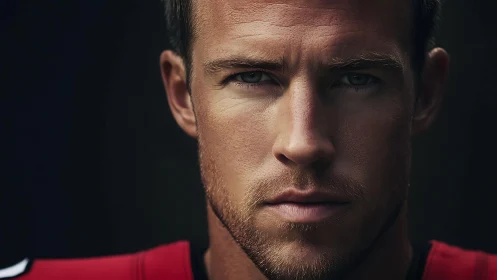 Focused male athlete portrait in tight close-up view.