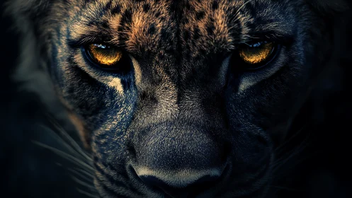 Intense Feline Gaze in Darkness