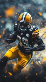 Gridiron running back in yellow-black uniform mid-stride.