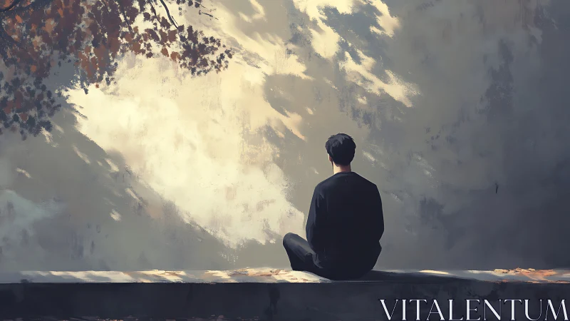 Quiet morning moment as a lone figure sits with soft light