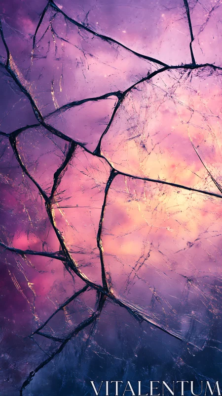 Fractured dusk window into neon lavender twilight skies.