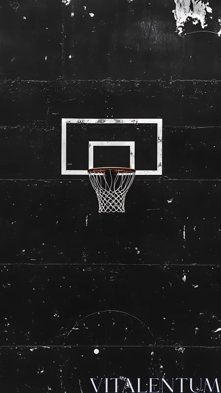 Minimalist blacktop basketball hoop with high contrast framing.