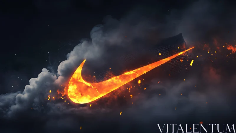 Fiery swoosh emblem slicing through dark smoke storm.