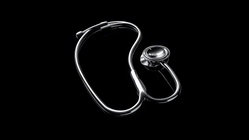 Shiny Modern Stethoscope on Black Background, Minimalist Style.