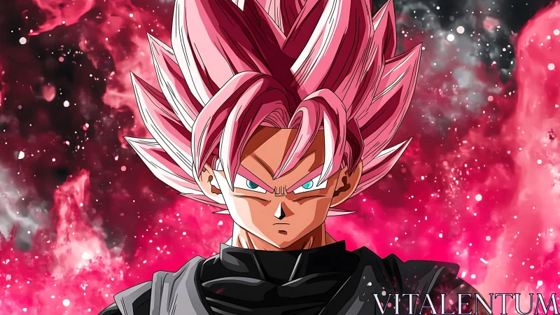 Electric pink warrior poised in a storm of cosmic energy.