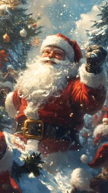 Festive Santa portrait in dynamic snowy digital painting style.