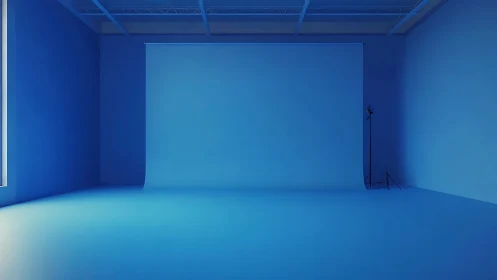 Minimal blue photography studio with seamless backdrop wall