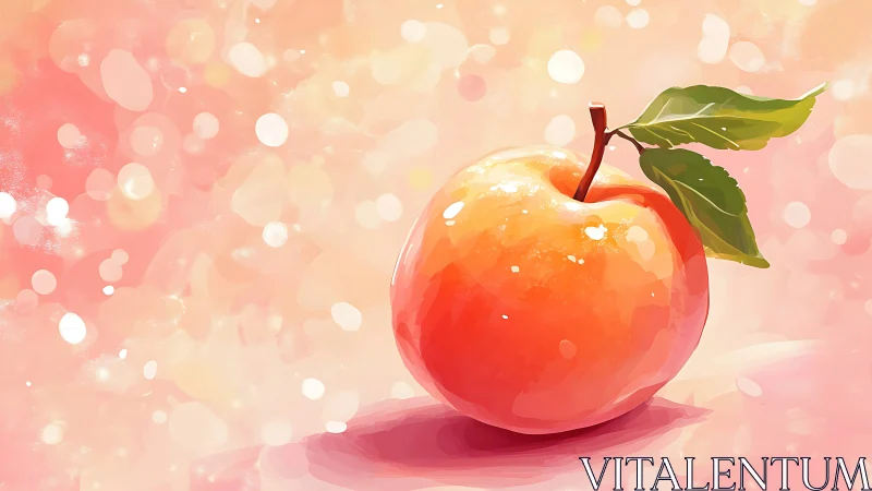 Glowing peach illustration amid dreamy bokeh backdrop.