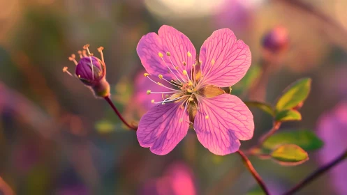 Pink Geranium Bloom in Golden Light.